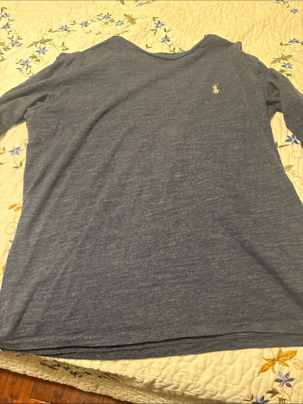 Ralph Lauren Women's Heathered Blue Long Sleeve Tee with Polo Emblem
